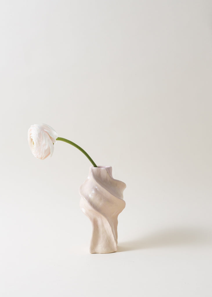 Satoko Kako Handmade Pink Affordable Vase Hand Painted Pastel Ceramic Original Unique Sculpture One Of A Kind Playful Swirl