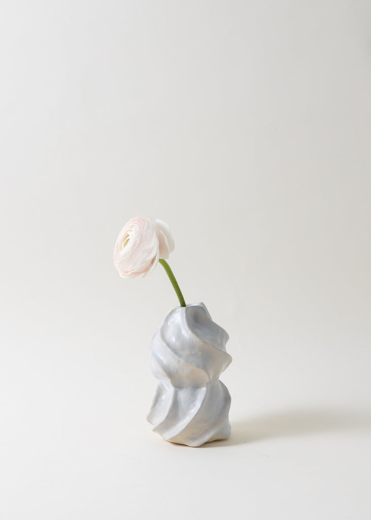 Satoko Kako Handmade Light Gray Affordable Vase Hand Painted Pastel Ceramic Original Unique Sculpture One Of A Kind Playful Swirl