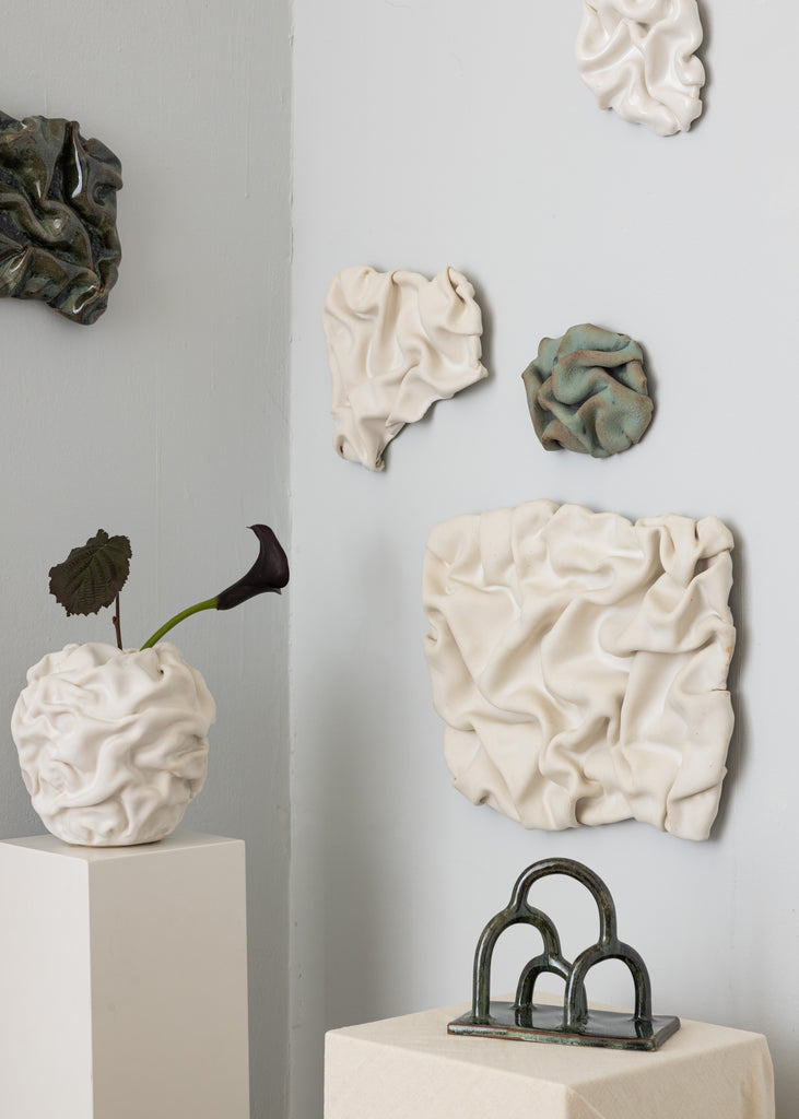 Sofia Tufvasson Drape Doodle Morel Vase Sculptures White Glazed Ceramic Artwork Unique Handmade