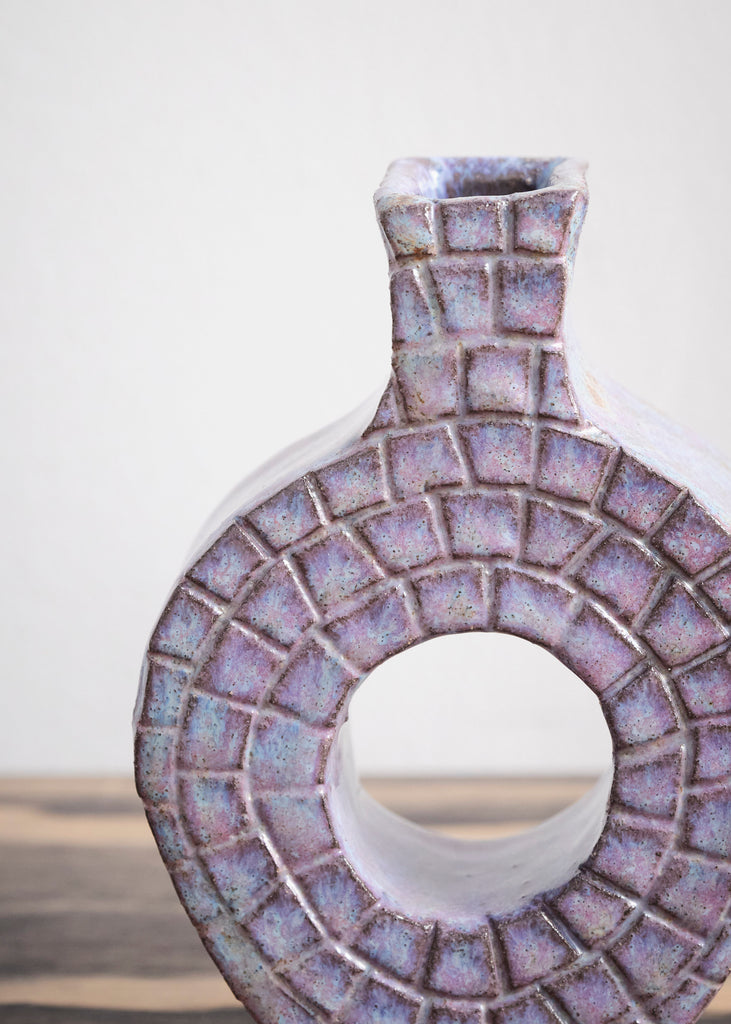Tenko Donut Vase Sculpture Handmade Artwork Purple Ceramic Vase