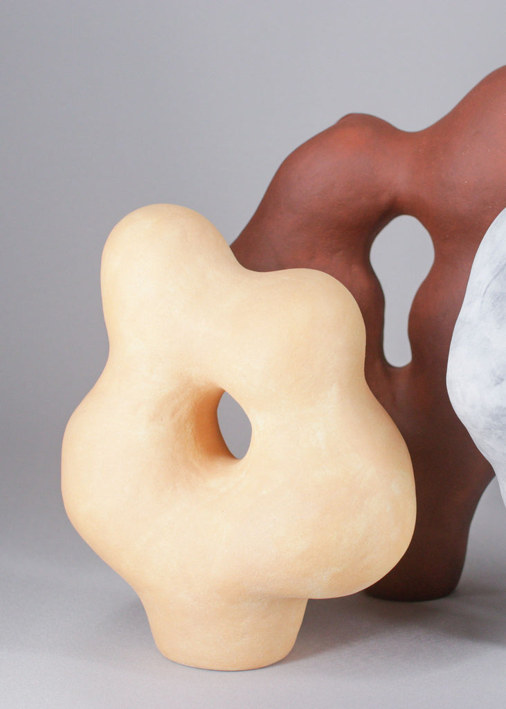 Henna Nuutinen Handmade Sculpture Ceramic Artwork Abstract Art Playful Art Style Organic Shapes Hand Built Ceramic Art Original Art Peach Fuzzy Peach Group